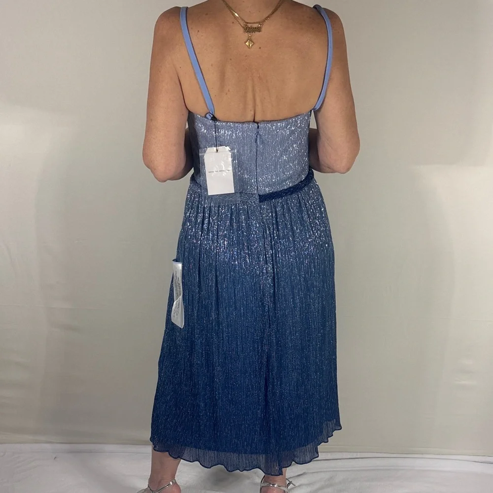 DRESS THE POPULATION BLUE SHIMMER MIDI M